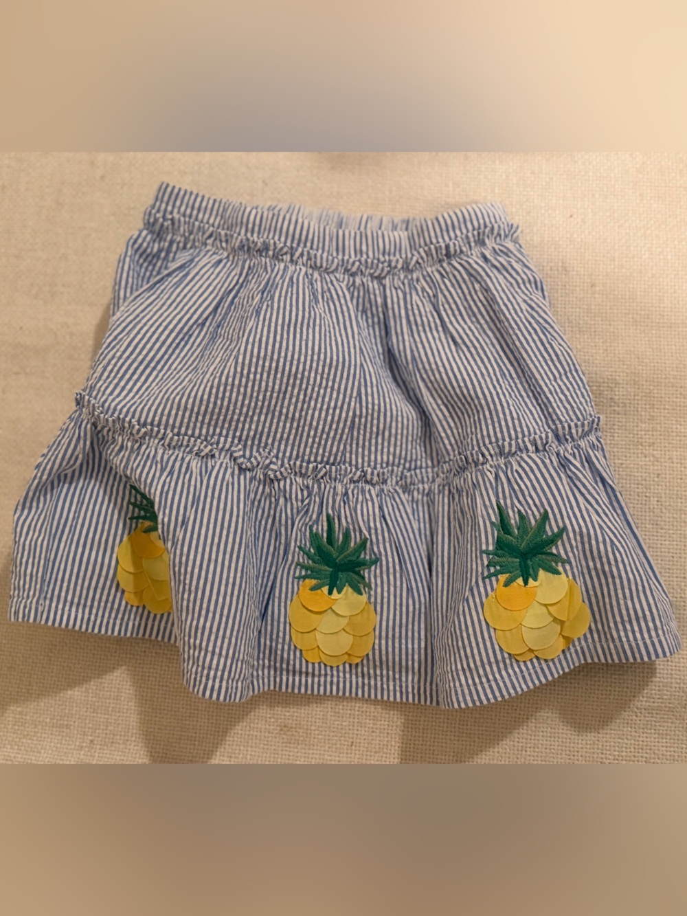 NWOT - Boden Blue-and-White Striped Skirt with Yellow Pineapple Accents